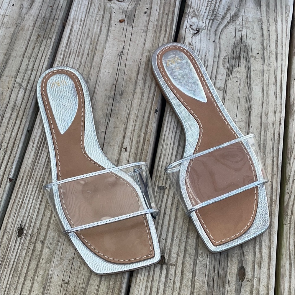 Zara Silver Clear Square Toe Slide Sandals EU 39